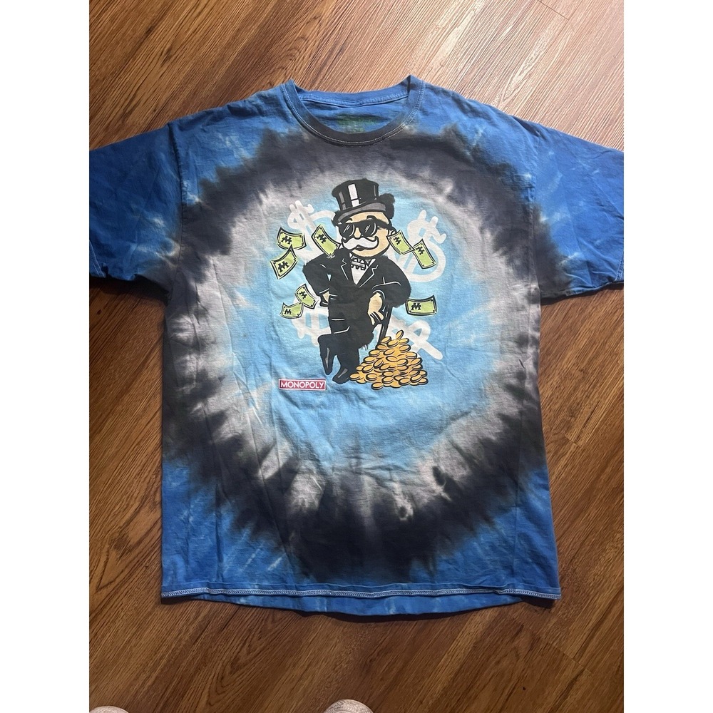 Monopoly Man tie-dye T shirt Size Large